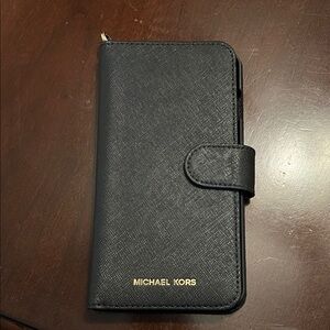 Michael Kors Folio Black and Gold Leather Phone Case